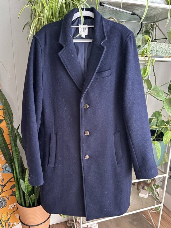 GAP Other - GAP Men’s Wool Blend Navy Topcoat Overcoat Large Tall L Tall